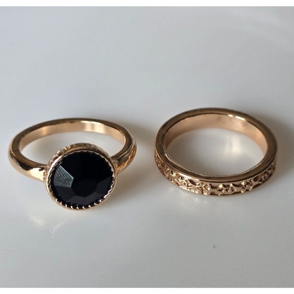 Rose gold black set of 2 rings sizes 9 9.5 Bohemian Fashion  band ring *